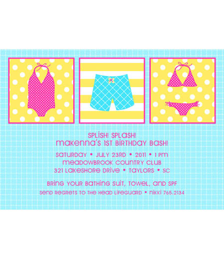 Splish Splash Pool Party Birthday Printable Invitation - Girl